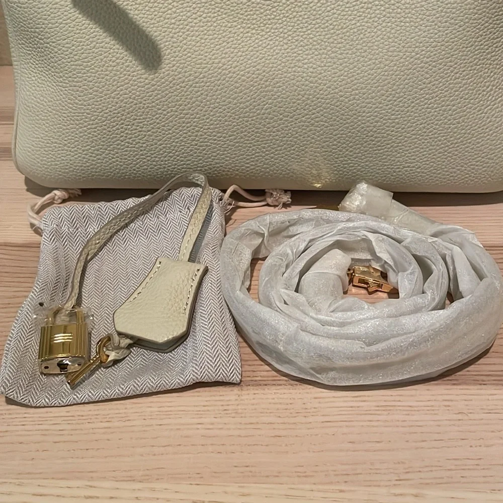 Top Handle Leather Satchel BK Cream White 30cm - Picture 9 of 9